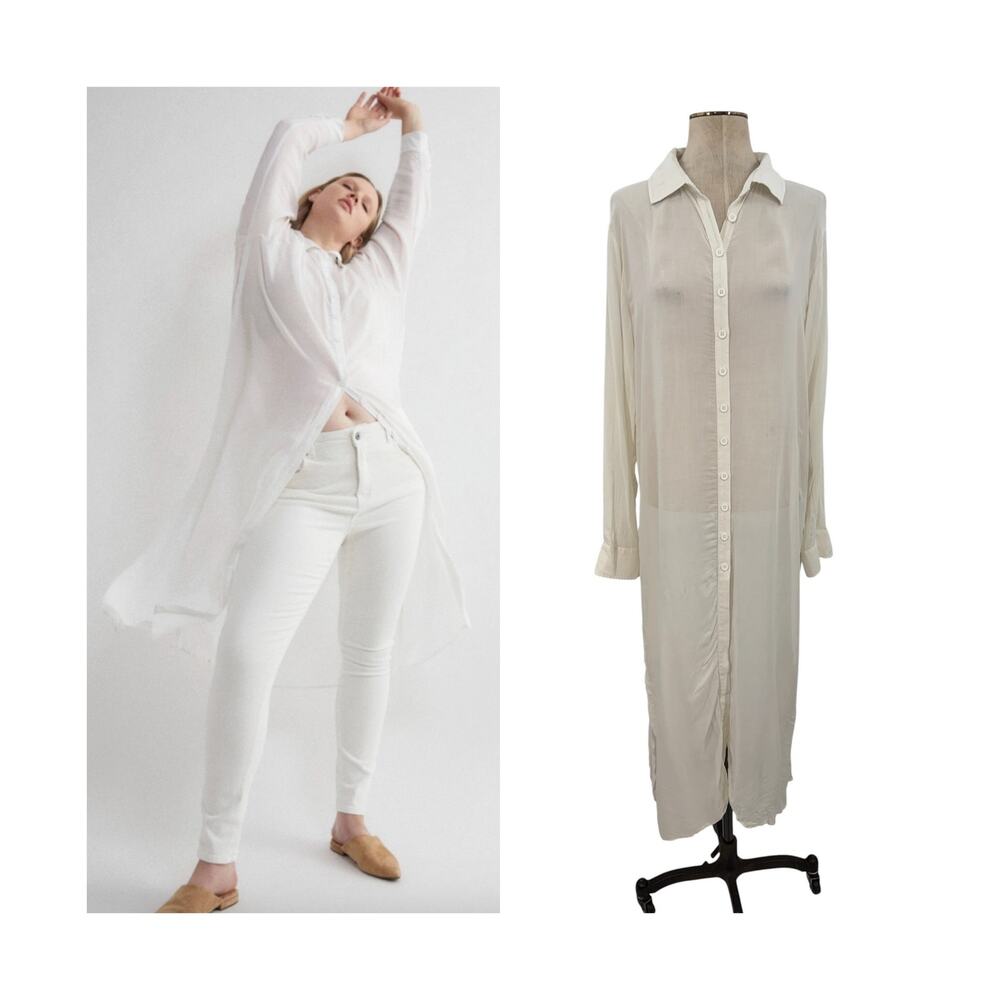 Universal Standard Nailah Sheer Rayon Voile Button Down Tunic White 2XS 6-8
